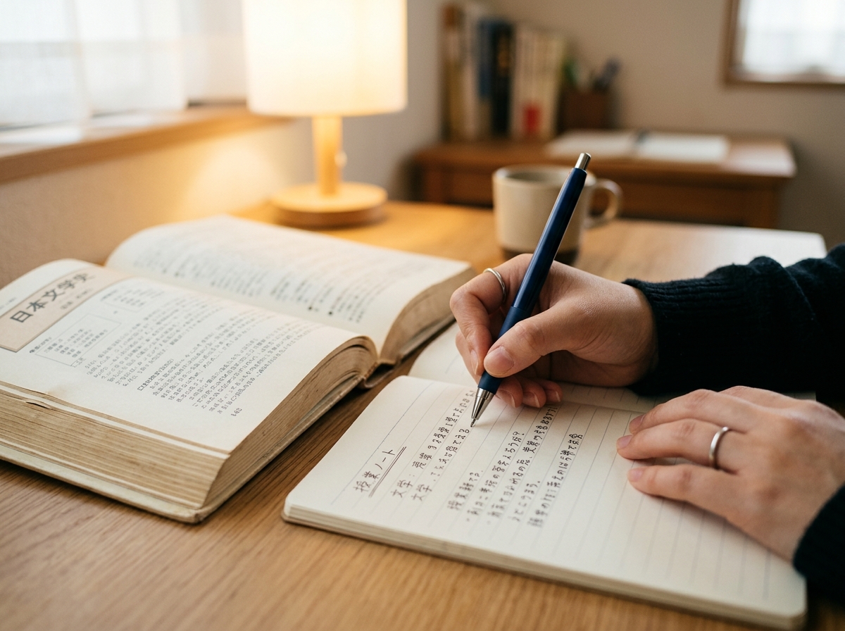 ノートに書き込む手元のクローズアップ